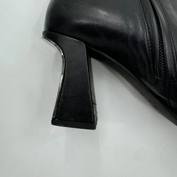 Furla Sirena Black Leather Square-Toe Ankle Boots Size7.5 or  38.5 Made In Italy - Picture 9 of 15